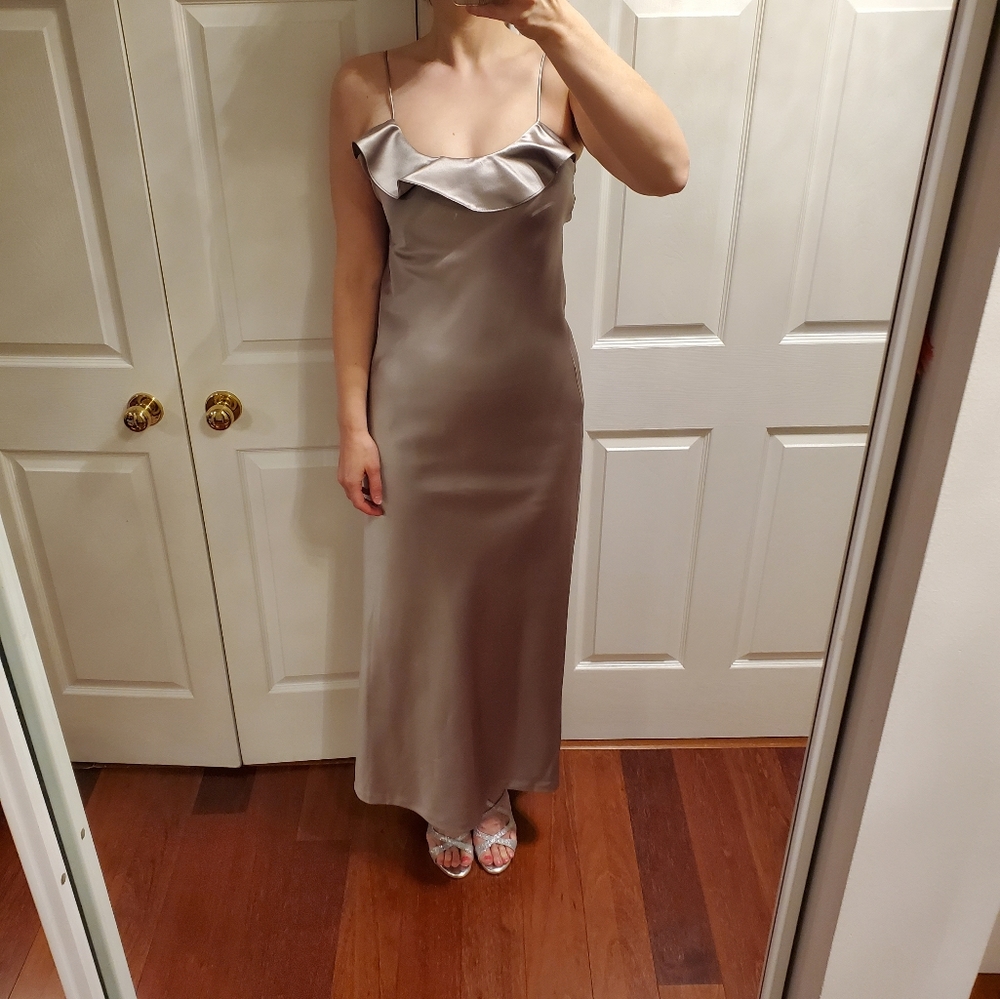 Silver Satin Ralph Lauren Gown - Absolutely Dazzling, Timeless & Elegant